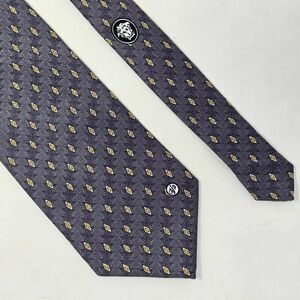 GIANNI VERSACE V2 SILK TIE GRAY GOLD DIAMONDS FOULARD VINTAGE 4" X 58"